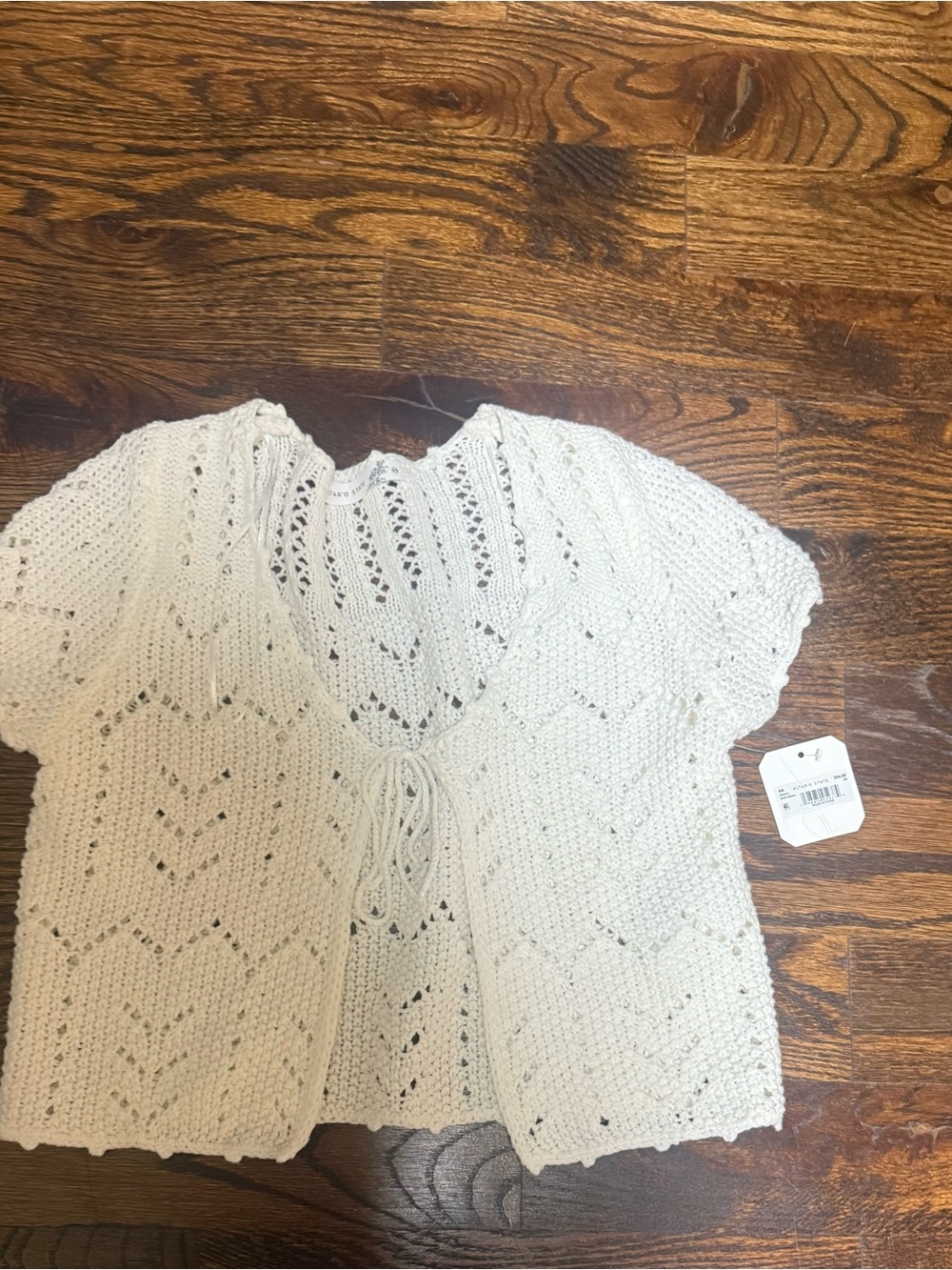 Altar'd State Cream Crochet Knit Tie-Front Top